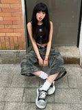 Streetwear Vintage camouflage denim high cargo Jorts