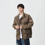 Stylish Distressed Multiple Zipper Leather Jacket