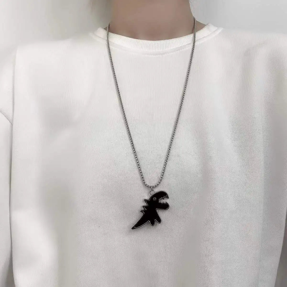 Black Cartoon Dinosaur Pendant Necklaces