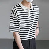 Classic Luxury Striped Polo Button Down T-Shirt