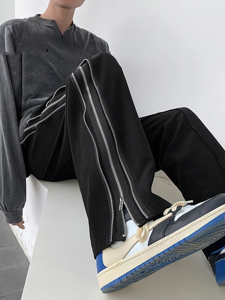 Black Loose Casual Side Split Pants