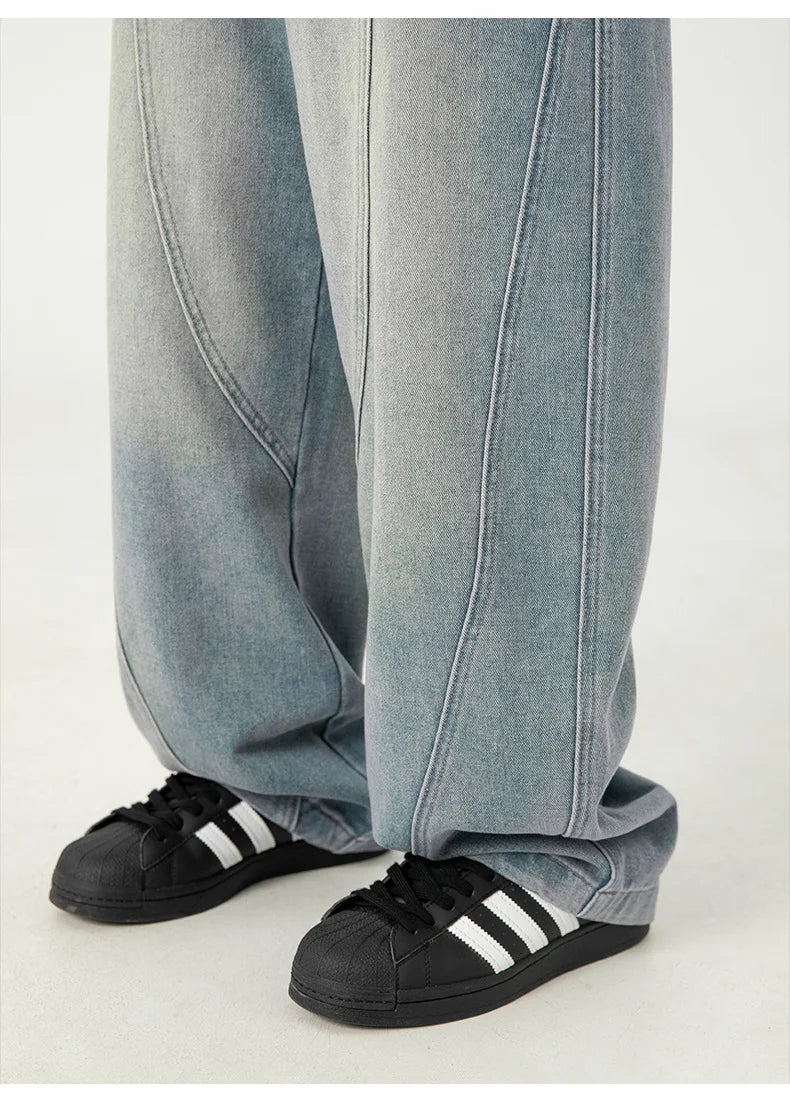 Solid Washed Distressed Wide Leg Jeans