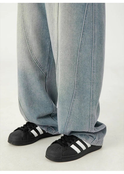 Solid Washed Distressed Wide Leg Jeans