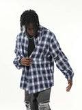 Long-sleeve Star Patch Lapel Plaid Shirt