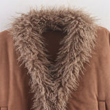 Y2K Cozy Faux Fur V-Neck Collar Cotton Jacket