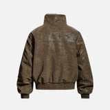 Retro Spliced Turn Down Collar Fur Leather Jacket