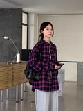 Women Hip hop Oversize Plaid Retro Long Sleeve Shirt