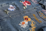 Butterfly Flowers Print Denim Jacket