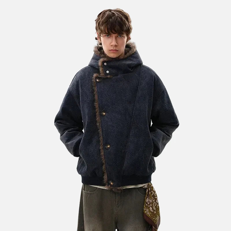 Trendy Streetwear Splicing Faux Fur Hooded Jacket