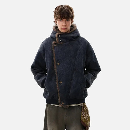 Trendy Streetwear Splicing Faux Fur Hooded Jacket