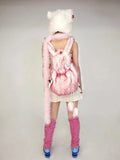 Mochila Soft Pink Plush Y2K Backpack