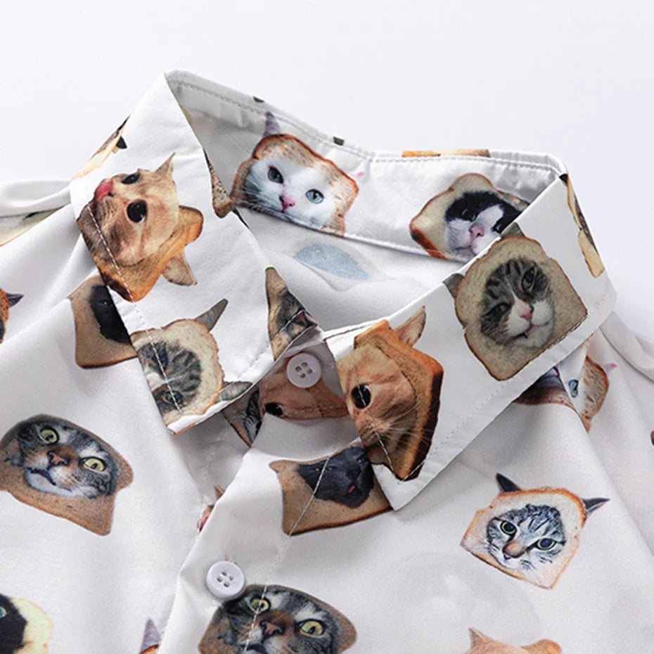 Cool Cat Print Loose Summer Shirt