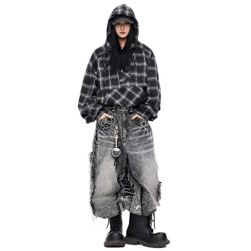 Men Classic Cut Burr Patchwork Baggy Jeans