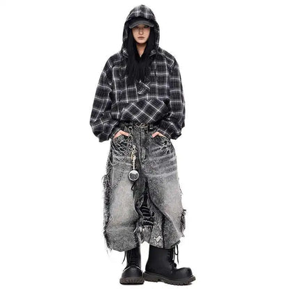 Men Classic Cut Burr Patchwork Baggy Jeans