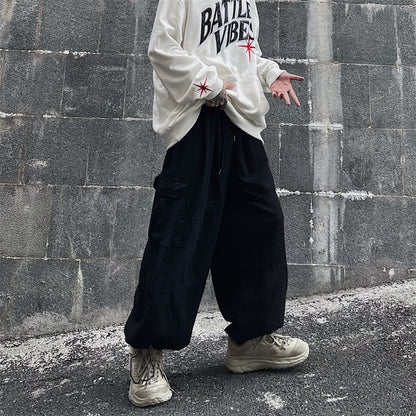 Solid Baggy Wide-Leg Cargo Pants