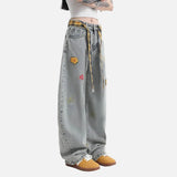 Insulated Korean Style Curved Knife Wide Leg Jeans