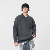Y2K Cozy Ribbed Knit Polo Collar Sweater