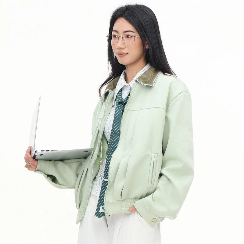 High Quality Green Lapel Aviator Jacket