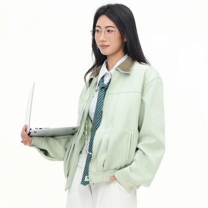 High Quality Green Lapel Aviator Jacket