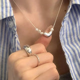 Women Cool Chic Silver Heart Pearl Necklace