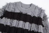 Classic Hairy Striped Round Neck Sweater