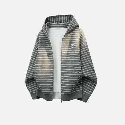 Y2K Embroidered Oversized Striped Hooded Sweatshirt