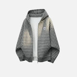 Y2K Embroidered Oversized Striped Hooded Sweatshirt