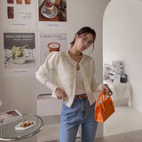 Stylish Beaded Bubble Sleeve Knit Cardigan