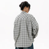 Elegant Gray Cool Plaid Blouse Long Shirt