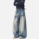 Streetwear Blue Washed High Waist Wide Leg Denim Jeans