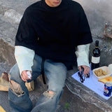 Oversize Korean Style Contrast Stitching T-Shirt
