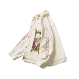 National Floral Embroidery Patchwork Denim Jacket