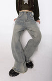 Raw Edged Baggy Washed Denim Pants