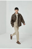 Brown And Black Oversized Faux Leather Jacket