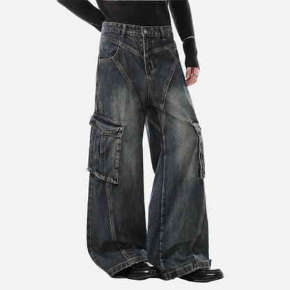 Trendy Deconstructed Wide Leg Cargo Jeans