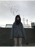 Dark Cat Ear Ripped Grunge Hoodie