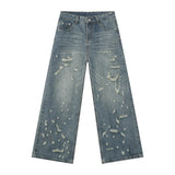 Streetwear Washed Irregular Hole Baggy Jeans