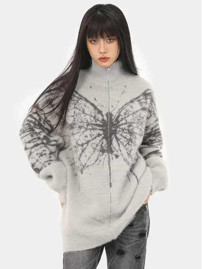 Splattered Butterfly High Collar Sweater