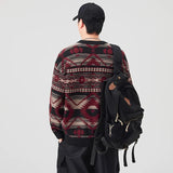 Geometric Pattern Crew Neck Knitted Sweater