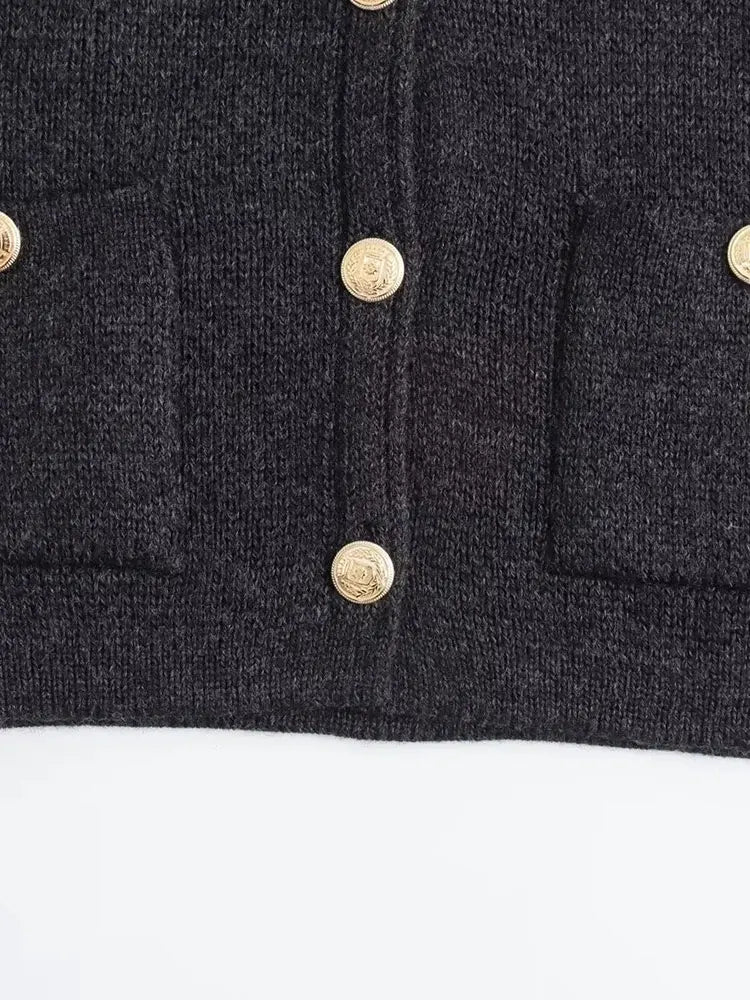 Golden Buttons Knitted Cardigan Sweater