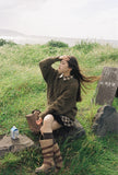 Women Vintage Green Knitwear Casual Sweater