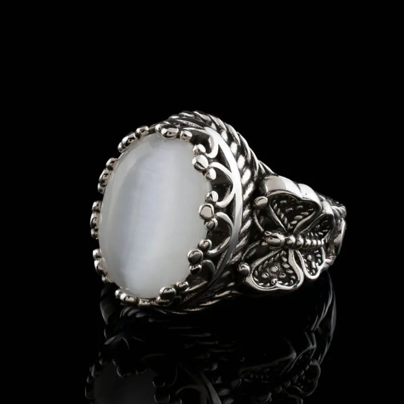 Butterfly White Stone Silver Ring