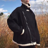 Cozy Padded Velvet Lambswool Fur Jacket