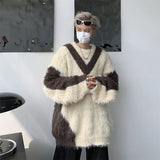 Contrast Color Oversized Fuzzy Fur Sweater