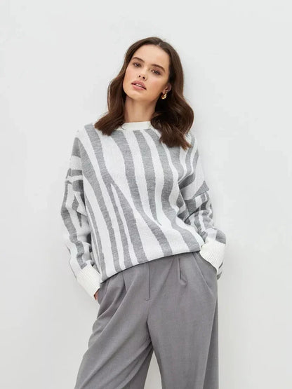 Women Striped Oversized Knitted Pullover Sweater