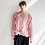 Pink Elegant Handsome Round Neck Knitted T-Shirt