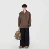 Comfortable Ribbed Knit Half Zipper Sweater