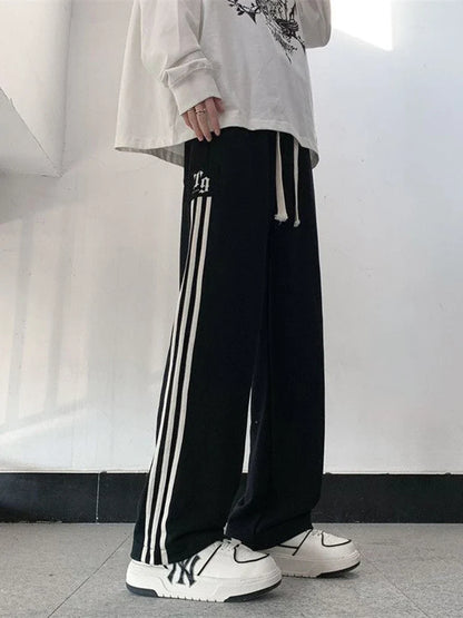 Casual High Waist Striped Black Sweatpants