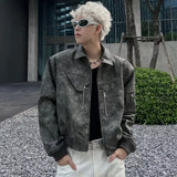 Men Pink Gradient Spring Leather Jacket