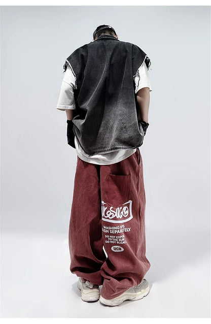 Vintage Streetwear Elastic Waist Wide Leg Jeans
